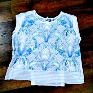 Akemi + Kin XL sleeveless cotton top with blue and green  embroidery